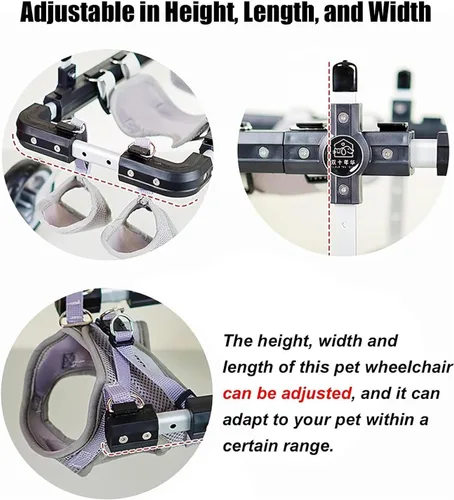 Vista 5 de KYOFIS Ayuda de movilidad para mascotas discapacitadas, silla de ruedas para perros de 4 ruedas con correa y tiras reflectantes para perros