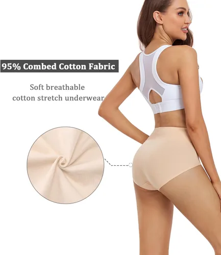 Vista 3 de wirarpa Ropa interior de algodón para mujer, de cintura alta, cobertura completa, paquete de 4 unidades (talla regular y grande)