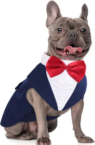 Vista 18 de DORA BRIDAL Esmoquin para perros pequeños, traje de perro y corbatín, traje formal de boda para perros, conjunto de esmoquin y bandana para Negro