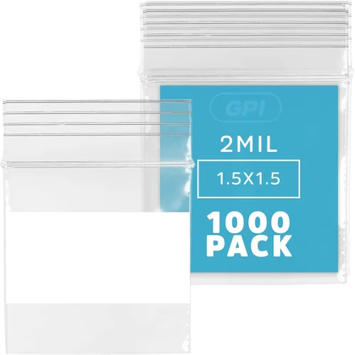 Vista 24 de GPI - Mini bolsas con cremallera de 1 x 1 pulgada, paquete de 100 bolsas de plástico transparente con cierre con cremallera con bloque blanco
