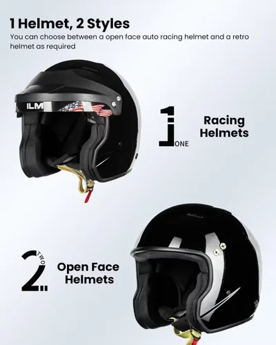 Vista 5 de ILM Snell SA2020 Cascos de Carreras de Autos de Cara Abierta para Hombres y Mujeres Modelo R85 (L, Negro Brillante)