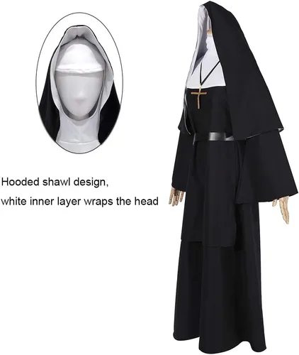 Vista 2 de CR ROLECOS - Disfraz de monja de terror de talla grande, disfraz de sacerdote para Halloween, color negro