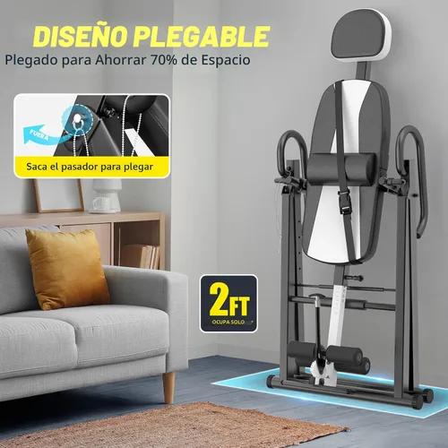 Vista 2 de YOLEO Tabla de inversión, resistente, de gravedad, con reposacabezas y cinturón protector ajustable, máquina de estiramiento de espalda para terapia