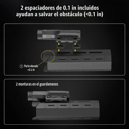 Vista 5 de DEFENTAC linterna de aluminio de 2400lm es compatible con riel Picatinny/Mlok para rifle, luz recargable para arma con modo