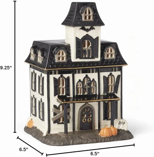 Vista 7 de Lenox Figura de casa iluminada de Halloween vintage
