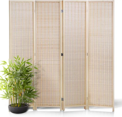 Vista 8 de Divisor de habitación, pantallas de privacidad plegables de 6 pies, 4 paneles de bambú, divisor portátil de pared, divisor de habitación Negro