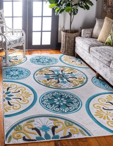 Vista 10 de Unique Loom Outdoor Modern Collection - Alfombra de área con círculos (5 pies 3 pulgadas x 8 pies, ovalada, terracota/borgoña)