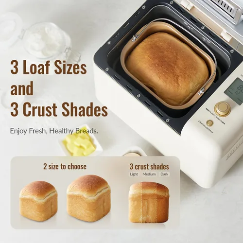 Vista 10 de Neretva Máquina para hacer pan, máquina para hacer pan 15 en 1 de 2.2 libras, máquina para hacer pan con doble calentador con dispensador automático