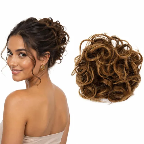Vista 27 de CAISHA Postizo Grande Scrunchy Recogido Peinado Nupcial Rizado Moño Despeinado Marrón Chocolate Oscuro G2E