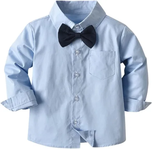 Vista 2 de SANGTREE - Conjuntos de traje de caballero para niños con tirantes desmontables, 3 meses a 9 años
