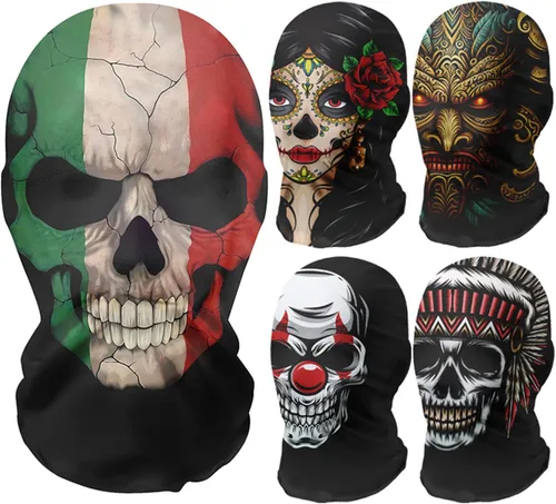 Vista 2 de Máscara de esquí de Halloween, pasamontañas, estampado de fantasma, máscara de cara completa, polaina para el cuello, cubierta facial resistente al