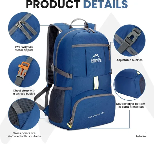 Vista 2 de Venture Pal 35L Ultraligero Ligero Plegable Plegable Viaje Camping Senderismo Deportes al aire libre Mochila Daypack