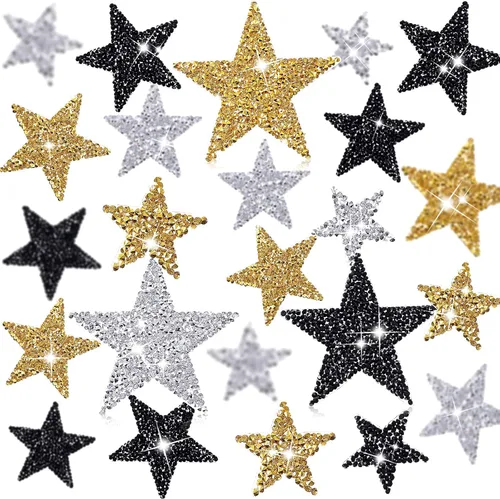 Vista 20 de Syhood 24 parches de estrellas para hierro, 1.57/2.36/3.15 pulgadas, color Plateado