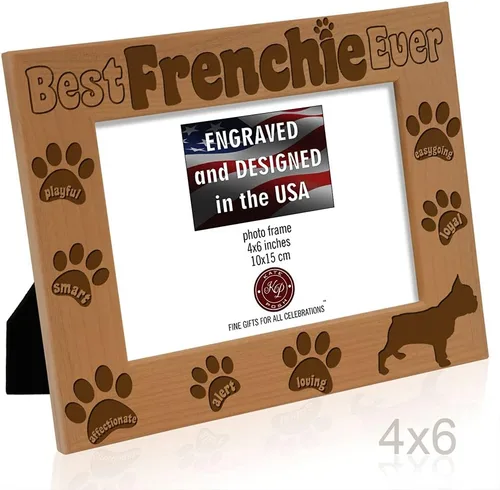 Vista 5 de KATE POSH Best Frenchie Ever - Marco de fotos de madera natural grabado, marco de fotos de bulldog francés, regalos conmemorativos para mascotas