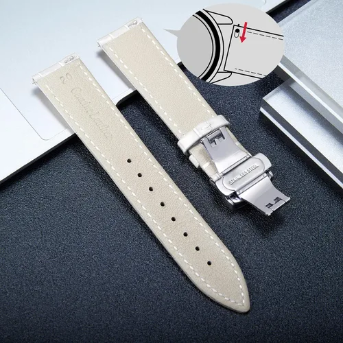 Vista 3 de BINLUN Leather Watch Strap, Quick Release Genuine Leather Replacement Watch Band with Butterfly Deployment Buckle for Men and Women, 12mm-24mm Blanco