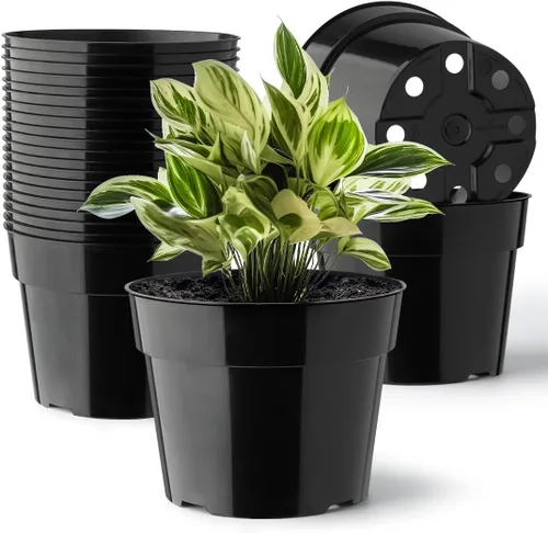 Vista 7 de Macetas de plástico negro RooTrimmer de 4/6/8 pulgadas, paquete de 15, plástico engrosado con agujeros de drenaje, para interior/exterior