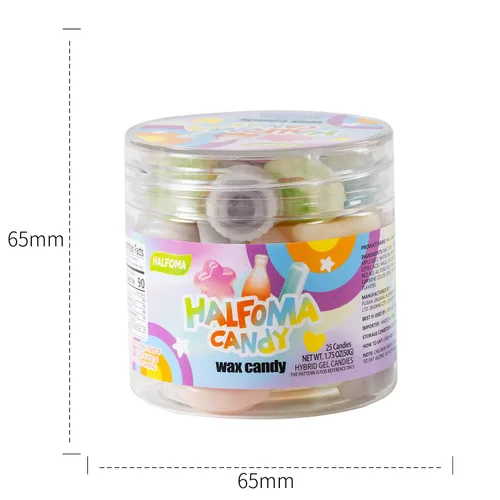 Vista 9 de Halfoma Botella de cera de caramelo masticable, con varios jarabes con sabor a fruta en el medio, enlatado, 1.76 oz, 25 caramelos