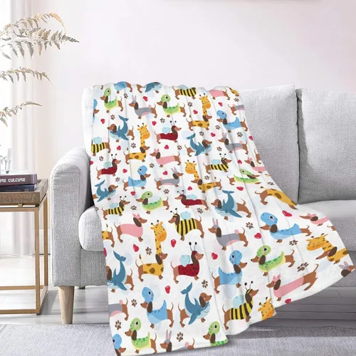 Vista 9 de Linda manta de franela de perro salchicha para niños, adultos, adecuada para sofá, cama, campamento, viajes, todas las estaciones, 30 x 40 pulgadas