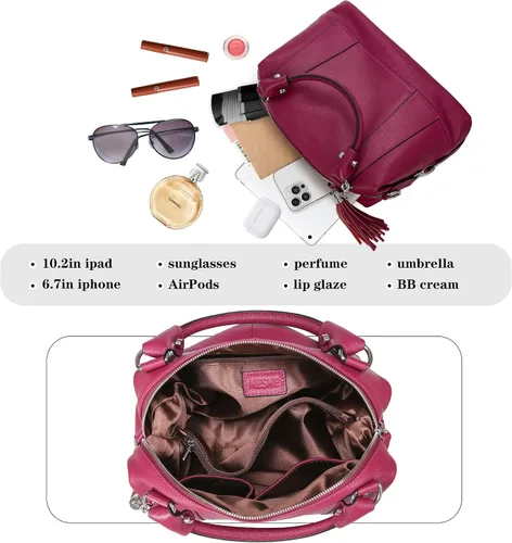 Vista 5 de Heshe - Bolsa de hombro de piel para mujer, con asa superior, bolsa cruzada