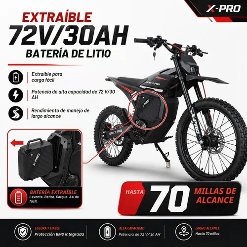 Vista 3 de X-PRO Drax - Motocicleta eléctrica de 5000 W, motor de tracción media, velocidad máxima de 55 Mph, 72 V 30 AH Bttery con rango máximo de 60 millas