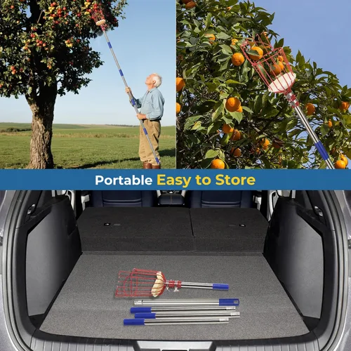 Vista 7 de Herramienta de poste recogedor de frutas de 75 pulgadas para largo alcance, no requiere escalera, herramienta de empalme portátil para personas