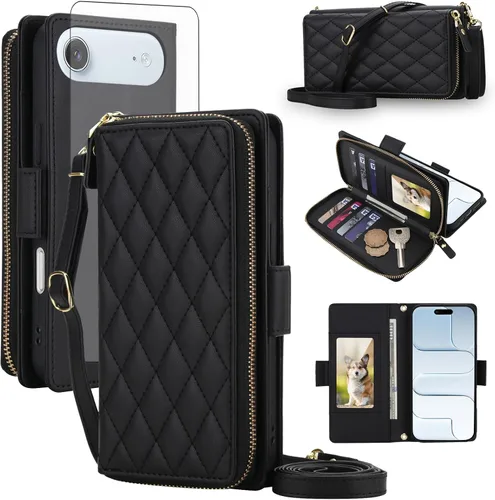 Vista 85 de Asuwish Funda compatible con iPhone 6/6s/7/8/SE 2020 2022 con cremallera y bloqueo RFID, protector de pantalla, correa cruzada i6 i7 i8 7s 8s SE2020