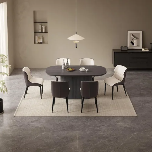 Vista 9 de Mesa de comedor ovalada de 63 pulgadas para 2-6 personas, mesa de cocina negra moderna, mesa de comedor rectangular de lujo, mesa de comedor