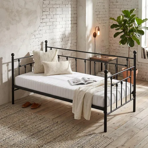 Vista 15 de VECELO - Marco de sofá cama de tamaño individual con soporte de listones de acero, cabecero, plataforma de cama para sala de estar, habitación