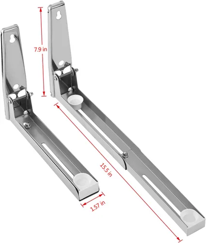 Vista 4 de Soporte de pared para estante, soporte universal de acero inoxidable para microondas, estante plegable ajustable y resistente, para accesorios