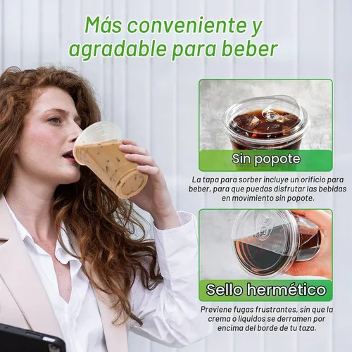Vista 5 de Lilymicky Vasos de plástico transparente de 16 onzas (paquete de 90) con tapas para sorber sin pajita, vasos desechables para café helado, batido