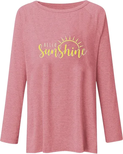 Vista 4 de Women Shirt Polyester Spandex Womens Valentine's Day Print Fashion Long Sleeve Round Neck Loose Casual Long T
