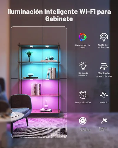 Vista 2 de MYPLUS Luces inteligentes para debajo del gabinete, luces de disco de ambiente compatibles con Alexa y Google Home, regulables y de color RGB