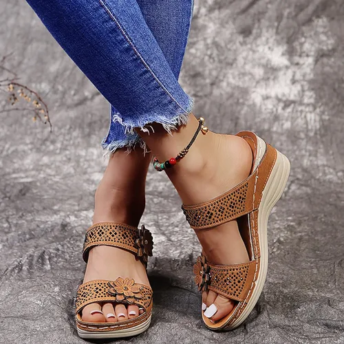 Vista 5 de Sandalias ortopédicas para mujer, pantuflas para caminar con soporte de arco, sandalias casuales antideslizantes B9# Marrón