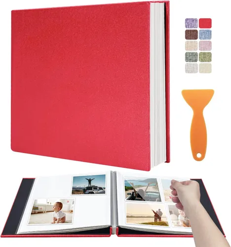 Vista 14 de Álbum autoadhesivo para fotos de 4 x 6 pulgadas, álbum de recortes con cubierta de lino magnética, 30 páginas adhesivas en blanco, para familiares