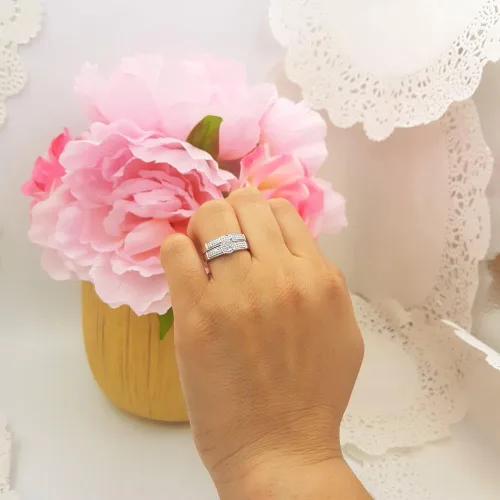 Vista 5 de Dazzlingrock Collection Anillo de compromiso de 0,25 quilates (quilates) con diamantes de corte redondo para mujer, plata de ley de 14 quilates