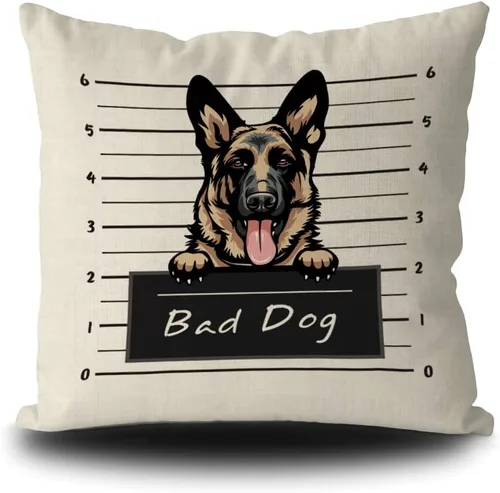 Vista 14 de Fundas de almohada de perro pastor alemán de 16 x 16 pulgadas, decoración de animales de perro malo, fundas de almohada de lino para sofá