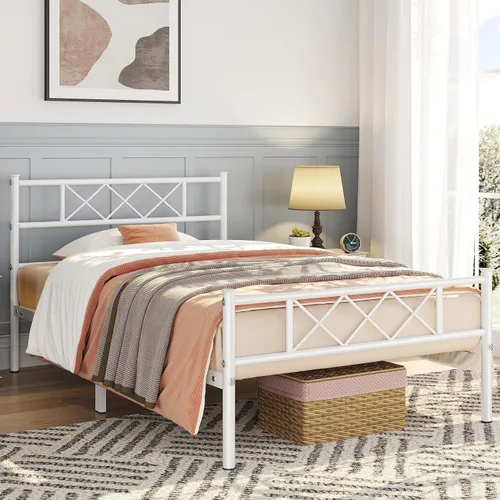 Vista 11 de Yaheetech Base de cama de plataforma metálica tamaño Twin con cabecero y piecero simples, base de colchón para almacenamiento debajo de la cama