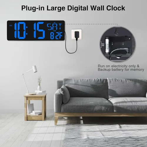 Vista 7 de XREXS Reloj de pared digital grande de 17,2 pulgadas con control remoto Azul