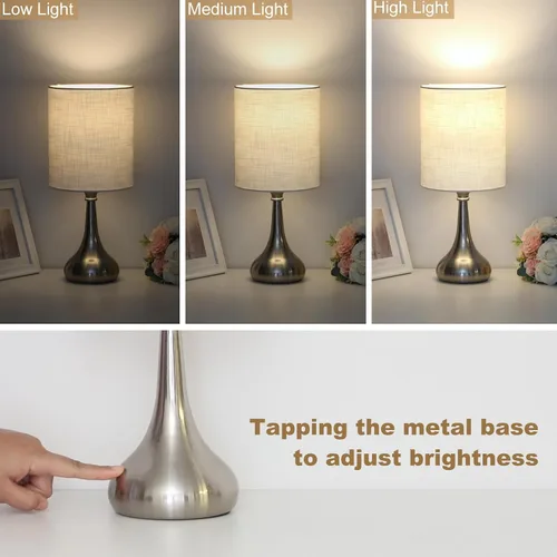 Vista 4 de Lámpara de mesa con control táctil, lámpara de noche regulable de 3 vías, lámpara de luz simple con pantalla de lámpara blanca y base de metal
