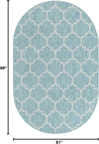 Vista 2 de Unique Loom Outdoor Trellis Collection Alfombra de Área (5' 1" x 8' Oval, Aguamarina/Gris)