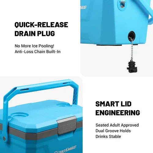 Vista 5 de EchoSmile Enfriador portátil aislado de 20L/21qt, enfriador duro para exteriores, caja de hielo para camping, bebidas, playa, pesca y navegación