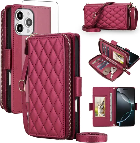 Vista 79 de Asuwish Funda compatible con iPhone 6/6s/7/8/SE 2020 2022 con cremallera y bloqueo RFID, protector de pantalla, correa cruzada i6 i7 i8 7s 8s SE2020