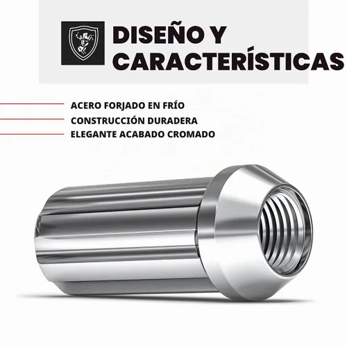Vista 4 de White Knight Tuercas dúplex M14x1.50 con llave (para ruedas de posventa), instalación EZ, acero al carbono duradero con elegante acabado cromado