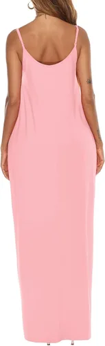Vista 5 de OFEEFAN - Maxivestido de verano para mujer, diseño con tirantes delgados y bolsillos.
