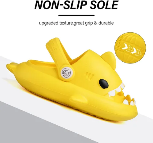 Vista 3 de GUUMOR Sandalias de tiburón para niños, pantuflas de tiburón para niños y niñas, sandalias de almohada con suela gruesa, suaves y antideslizantes