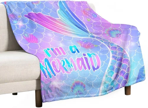 Vista 23 de Manta de cola de pez de sirena rosa con estampado de fondo de sirena para niña, 30 x 40 pulgadas