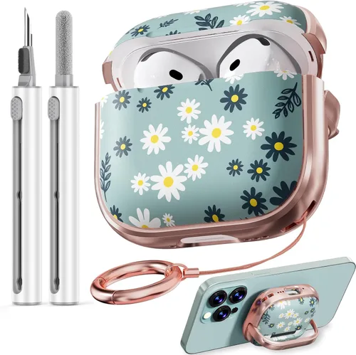 Vista 26 de Inesore Funda con bloqueo de seguridad para AirPods 4 2024, bonita funda floral para AirPod de 4ª generación para mujeres con kit limpiador