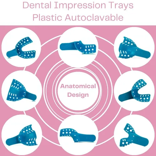 Vista 4 de Bandejas de impresión dental perforadas sin látex desechables bolsa de 12 piezas (#1 grande superior)