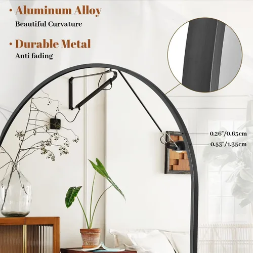 Vista 4 de VooBang Espejo arqueado de longitud completa de 21 x 64 pulgadas, espejo de pie de arco negro de longitud completa con soporte, espejo de pie