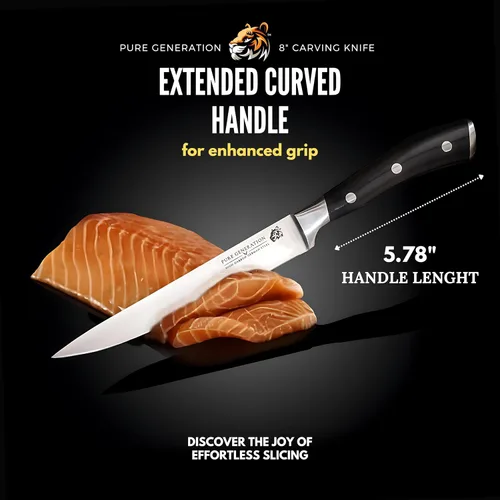 Vista 4 de Cuchillo para tallar carne de 8 pulgadas, cuchillo de carnicero, cuchillo afilado de acero alemán con mango ergonómico para cortar pavo, jamón